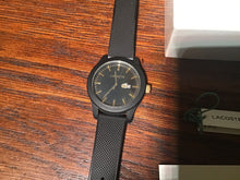 Load image into Gallery viewer, Lacoste 12.12 Black Rubber Strap Watch gold works well men’s watch