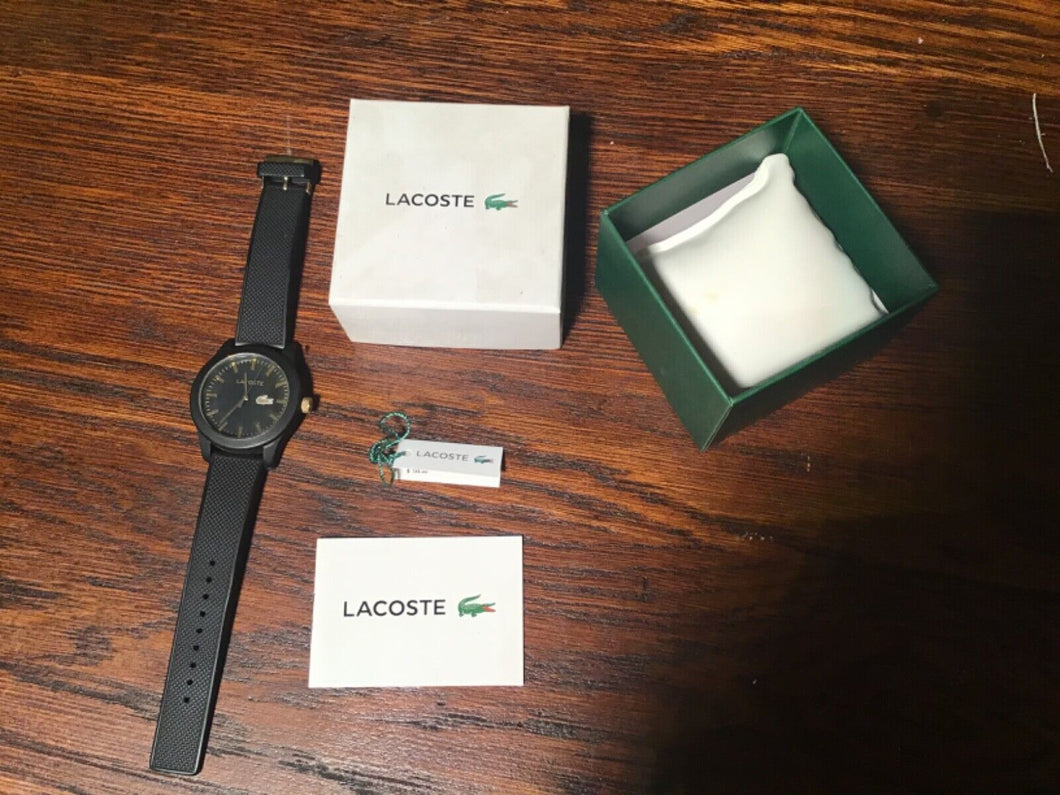 Lacoste 12.12 Black Rubber Strap Watch gold  works well men’s watch