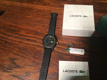 Load image into Gallery viewer, Lacoste 12.12 Black Rubber Strap Watch gold  works well men’s watch
