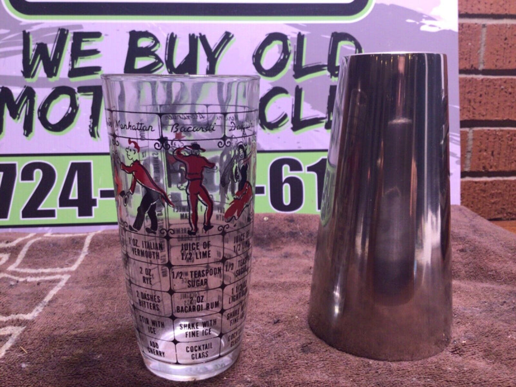 VTG 2-Pc Bartender's Shaker Pint Bar Glass SS Cocktail and Mixed Drink Recipes