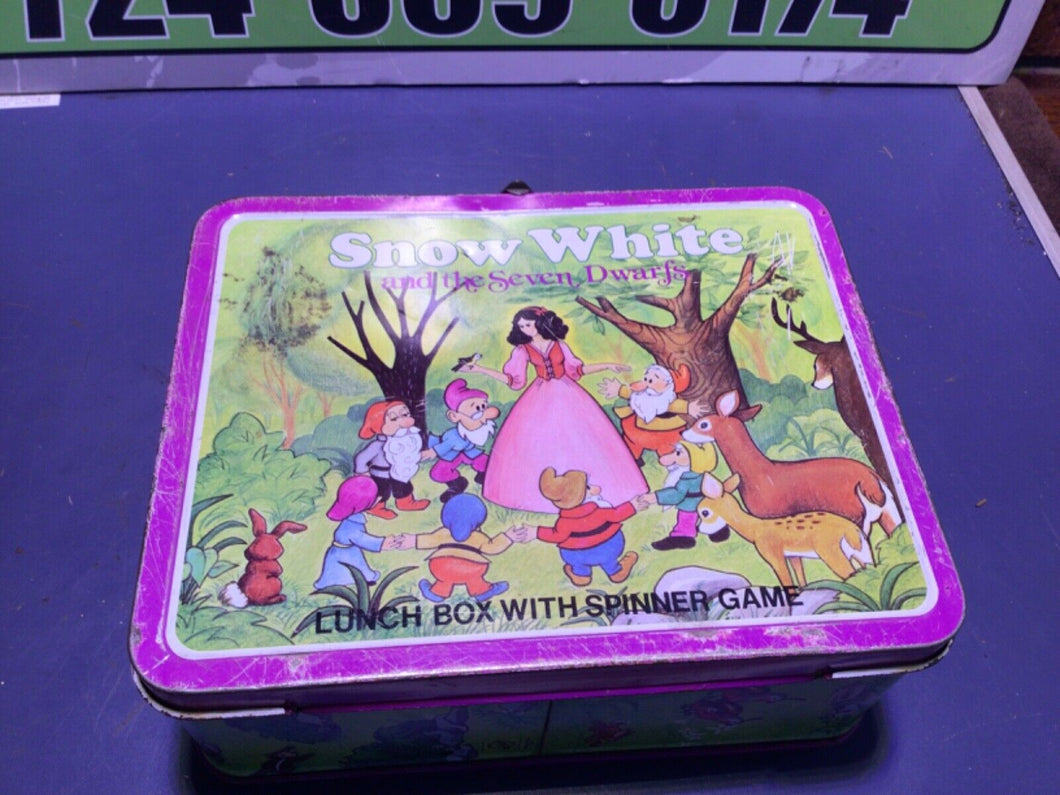 Snow White & The Seven Dwarfs Metal Lunch Box 70/80s Lunchbox w Spinner game