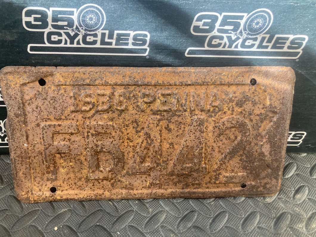 1938 Pennsylvania License Plate  heavy patina Penna PA Chevy Ford Chevrolet