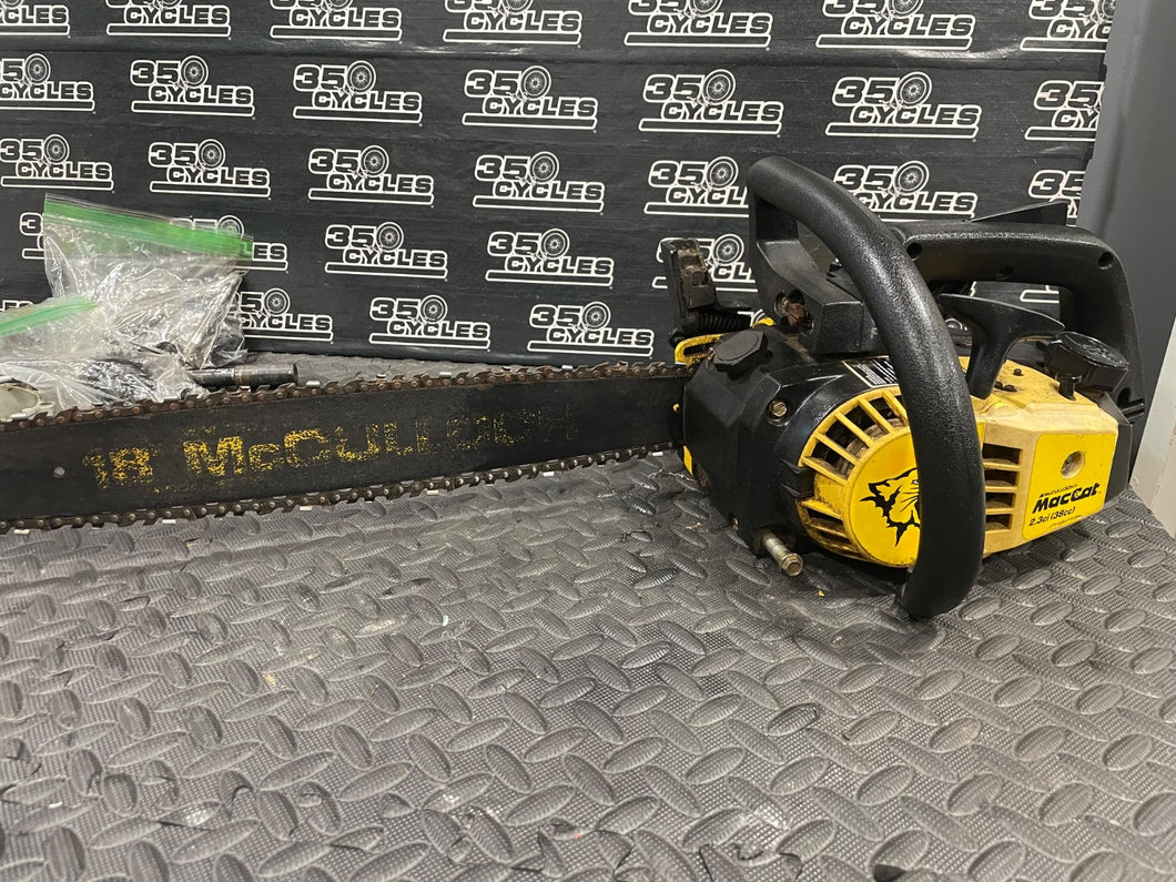 McCulloch Maccat  38cc 2.3ci whole saw needs carb cleaned! chainsaw mac cat